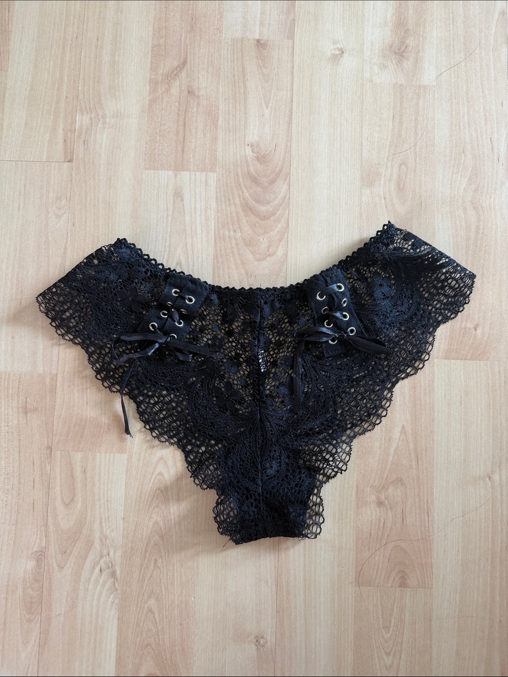 Black Lace Panty with Lace-Up Detail